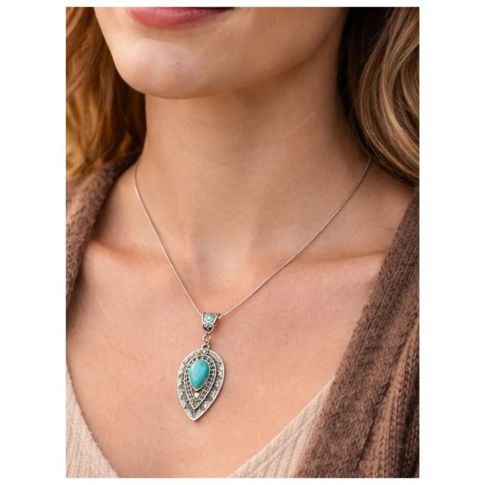 NWT Boho Turquoise Teardrop Pendant Necklace Reverse Drop Vintage Inspired
